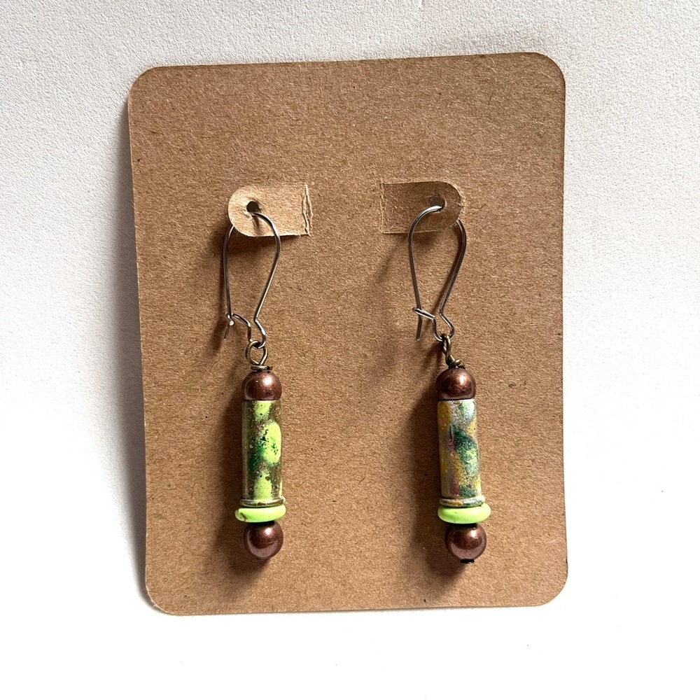 Vintage-Inspired Green and Brown Beaded Earrings. New.